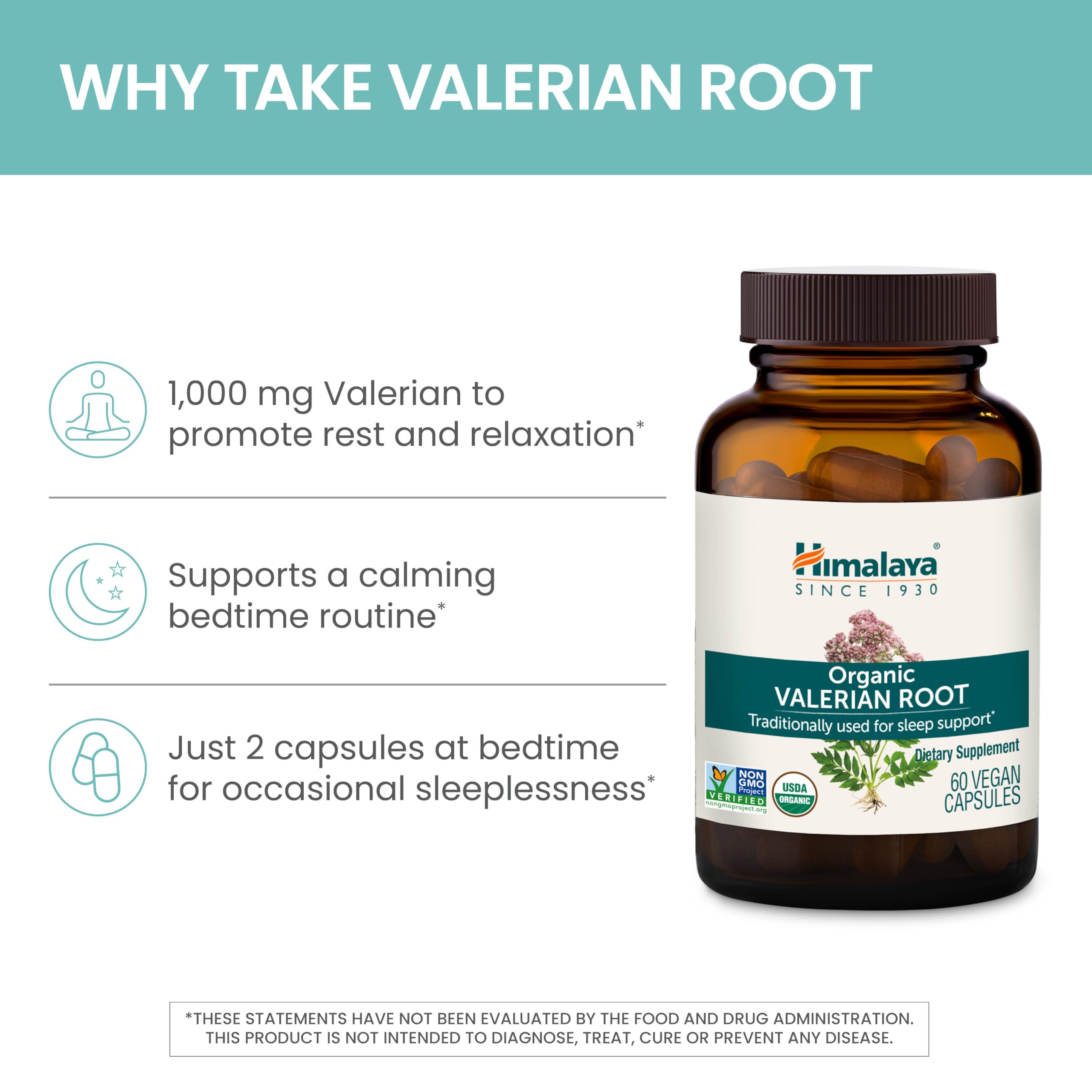Himalaya Valerian Root product label highlighting organic certification.