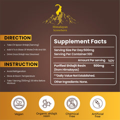Himalayan Screwhorn Shilajit usage setup illustrating a 500 mg serving
