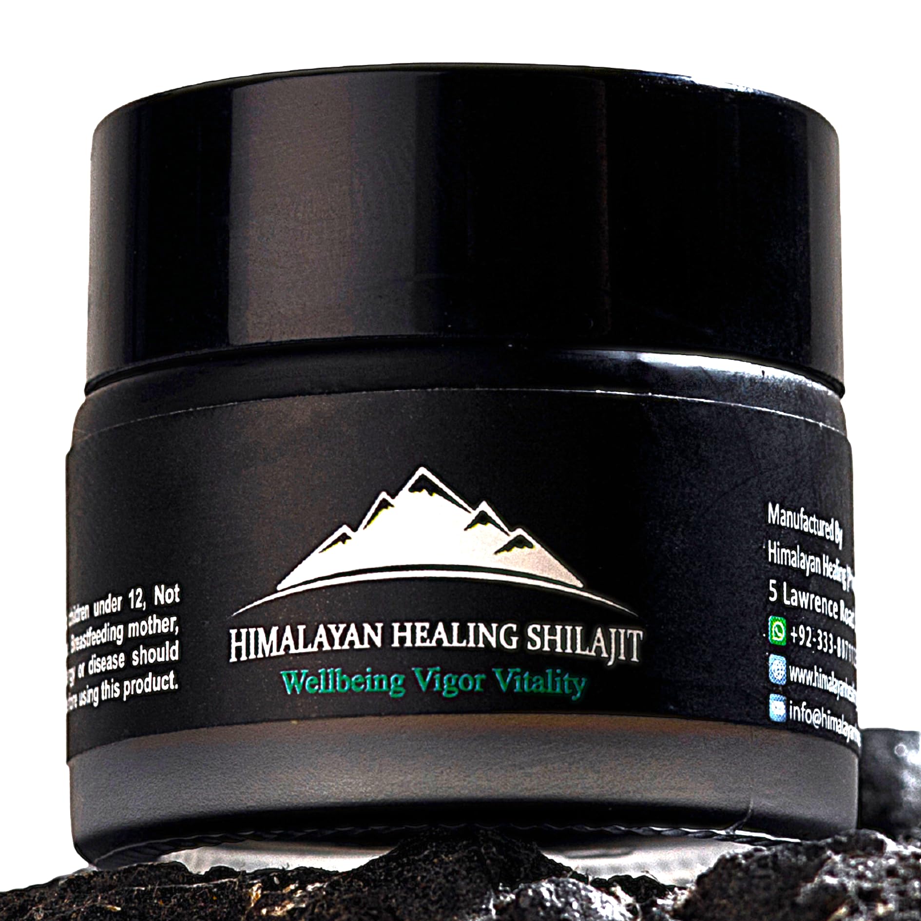 Himalayan Shilajit resin bottle showing mineral-rich formula for focus and energy.