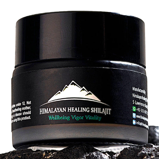 Himalayan Shilajit resin bottle showing mineral-rich formula for focus and energy.