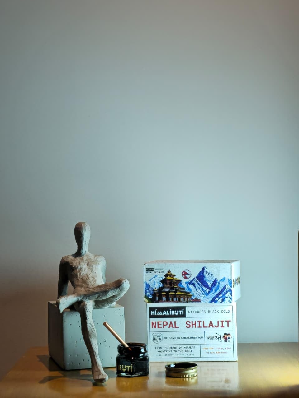 Wellness ritual setup with HIMALI BUTI Shilajit inspires mindful self-care.