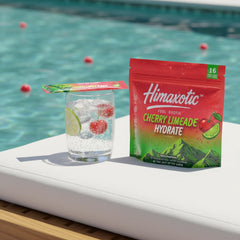 Himaxotic Cherry Limeade Hydrate prepared drink shows vibrant cherry-lime color