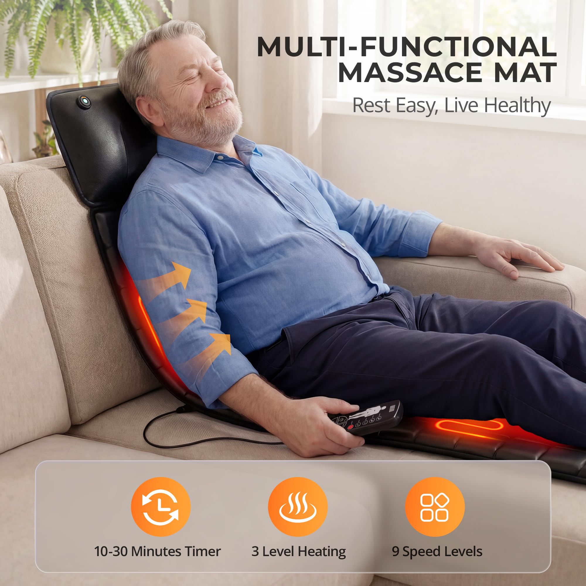 Himouta massage pad on chair or bed enables convenient relaxation anywhere.