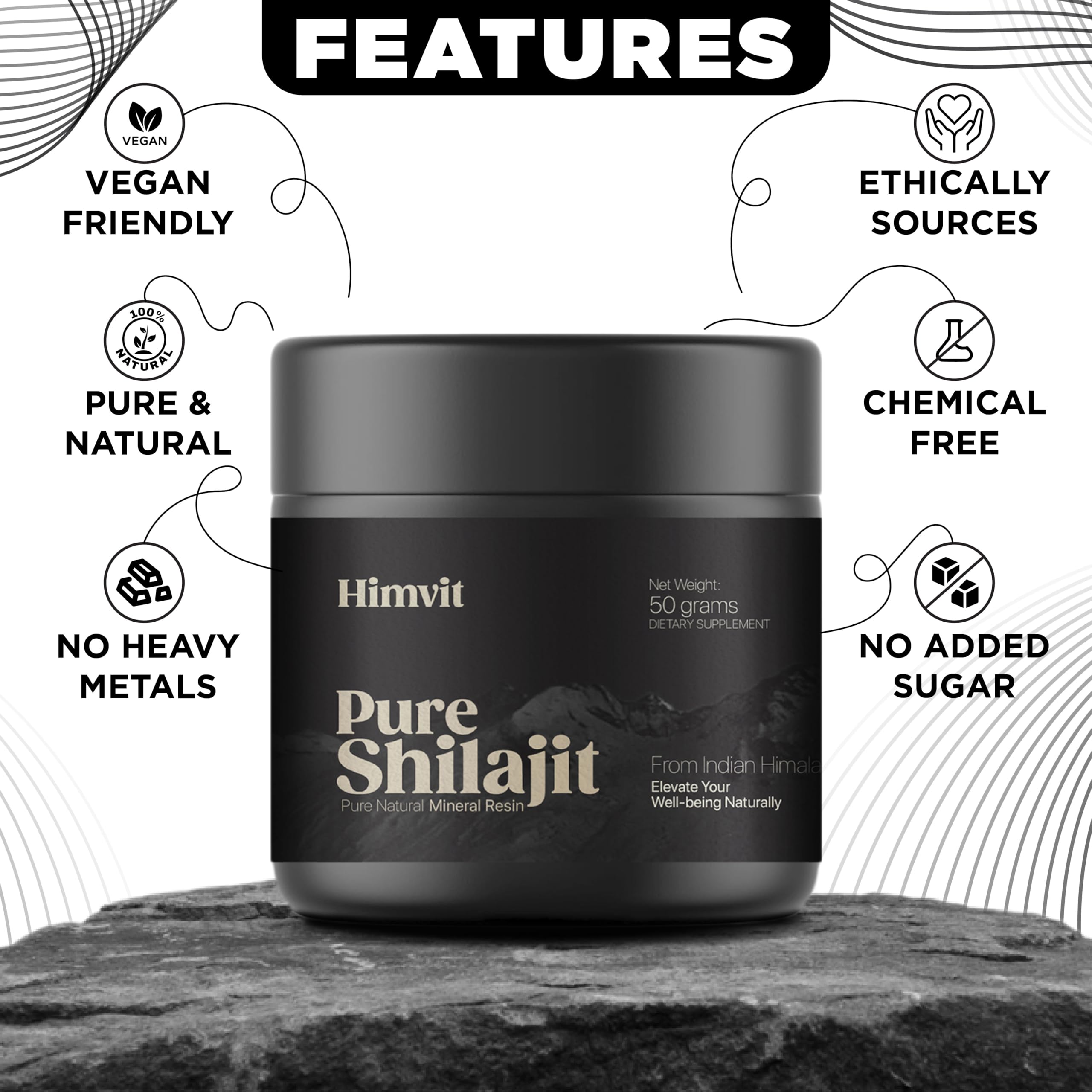 Himvit Shilajit resin natural ingredients emphasize fulvic and humic minerals.
