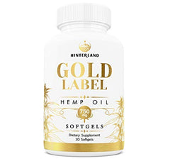Hinterland Gold Label hemp oil softgels bottle front for premium daily wellness.