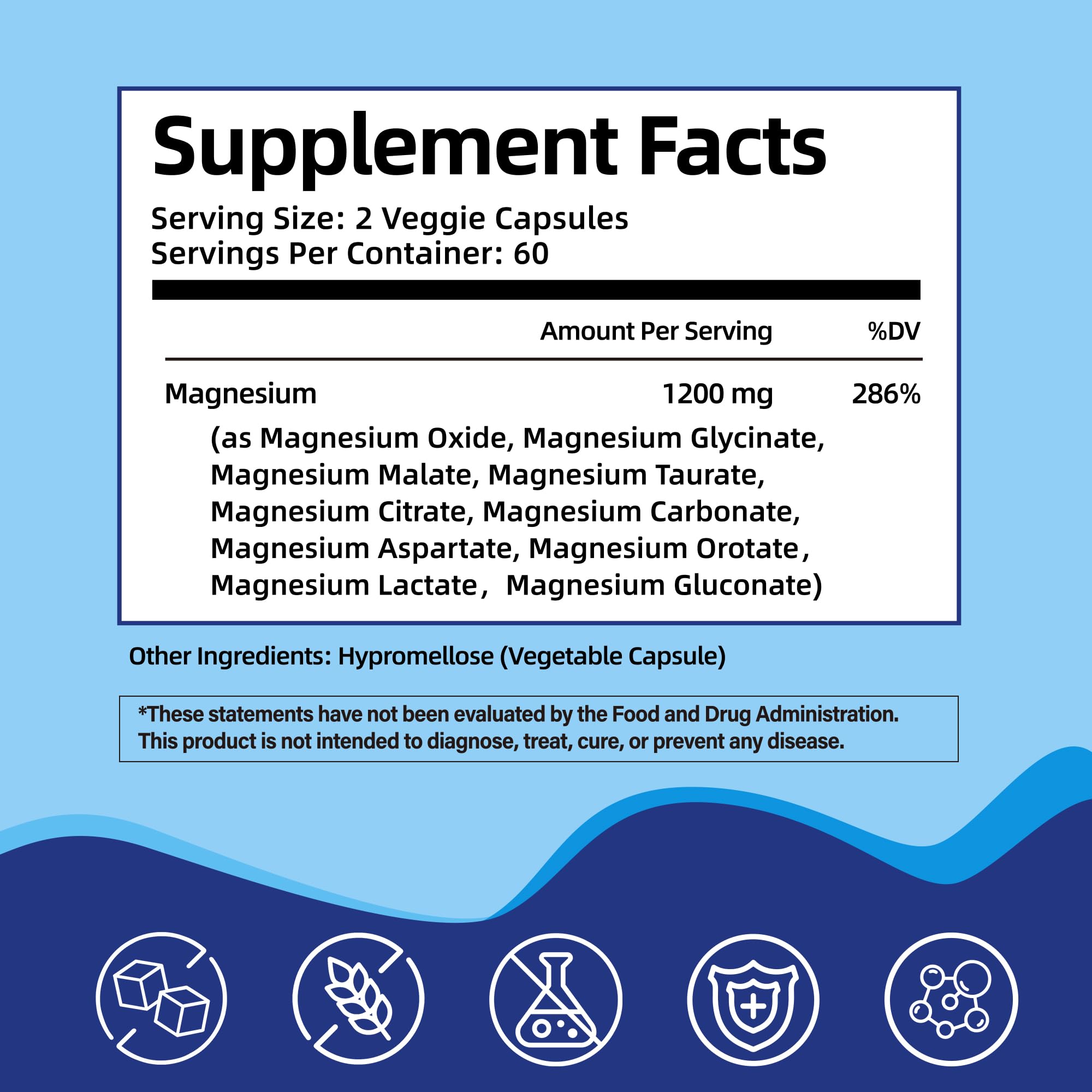 Close-up of HiPlus Magnesium Complex capsules highlighting vegan, non-GMO formula