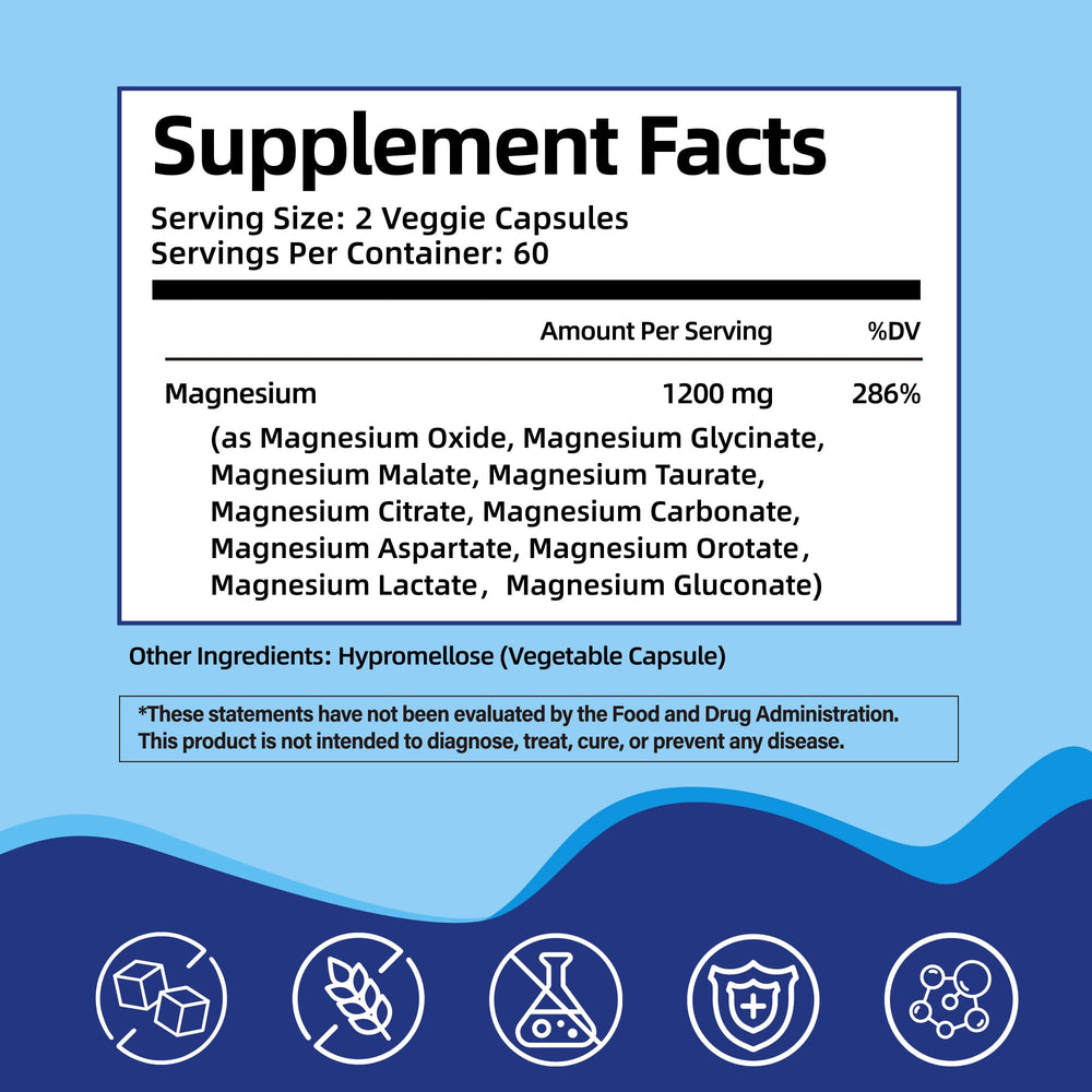 Close-up of HiPlus Magnesium Complex capsules highlighting vegan, non-GMO formula