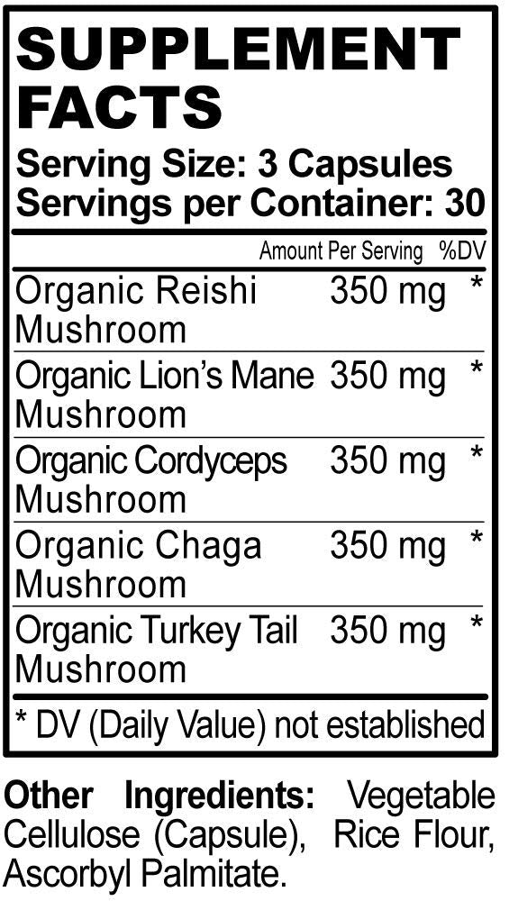 Hippie Farms 5 Mushrooms Reserve capsule closeup showing a natural blend for cognitive and energy support.