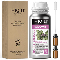 HIQILI clove essential oil in amber bottle suitable for aromatherapy and diffusion.