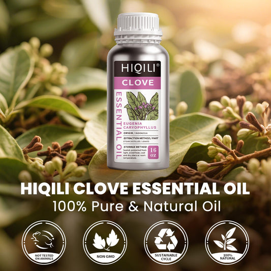 HIQILI clove essential oil with glass dropper for precise blending.
