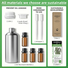 HIQILI eucalyptus oil packaging features four UV-protected bottles