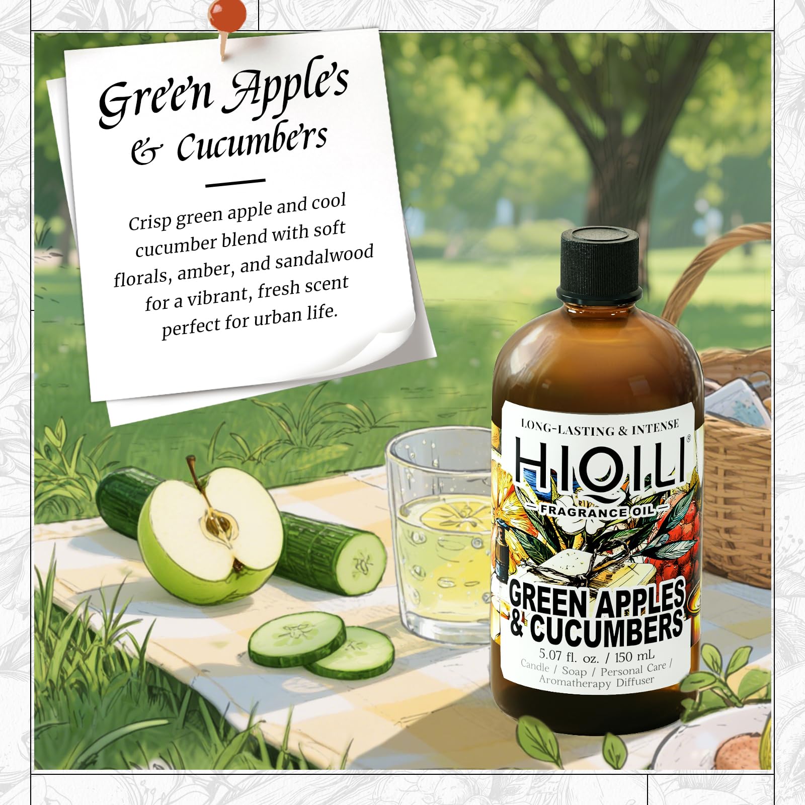 HIQILI fragrance oil diffuser showing a refreshing fruity floral scent.