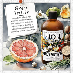 HIQILI Grey Vetiver bottle closeup for premium DIY fragrance projects