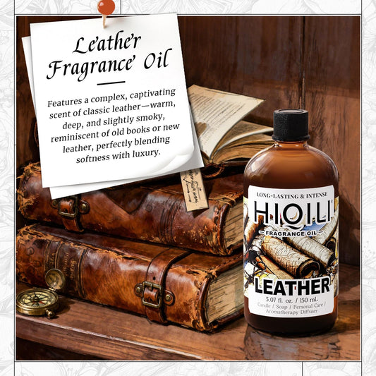 HIQILI leather diffuser blend for room-filling, masculine ambiance.