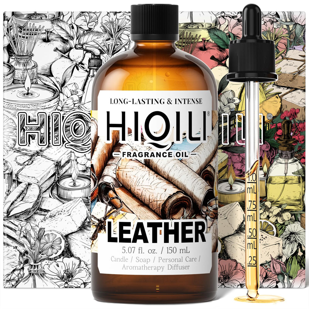 HIQILI leather fragrance oil bottle for bold, lasting aroma in DIY projects.