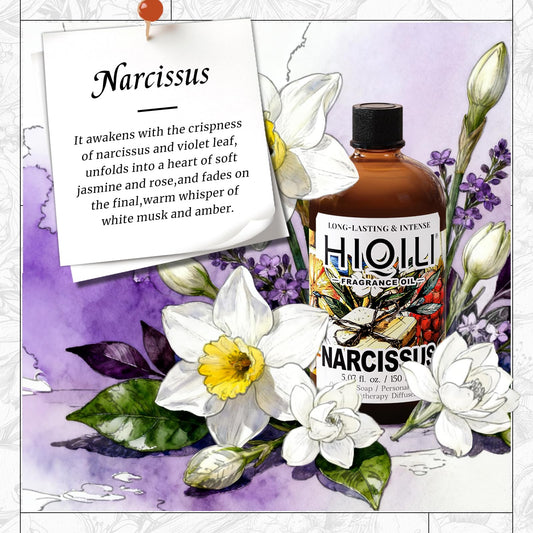 HIQILI Narcissus Fragrance Oil diffuser drops create a serene, blooming room atmosphere.