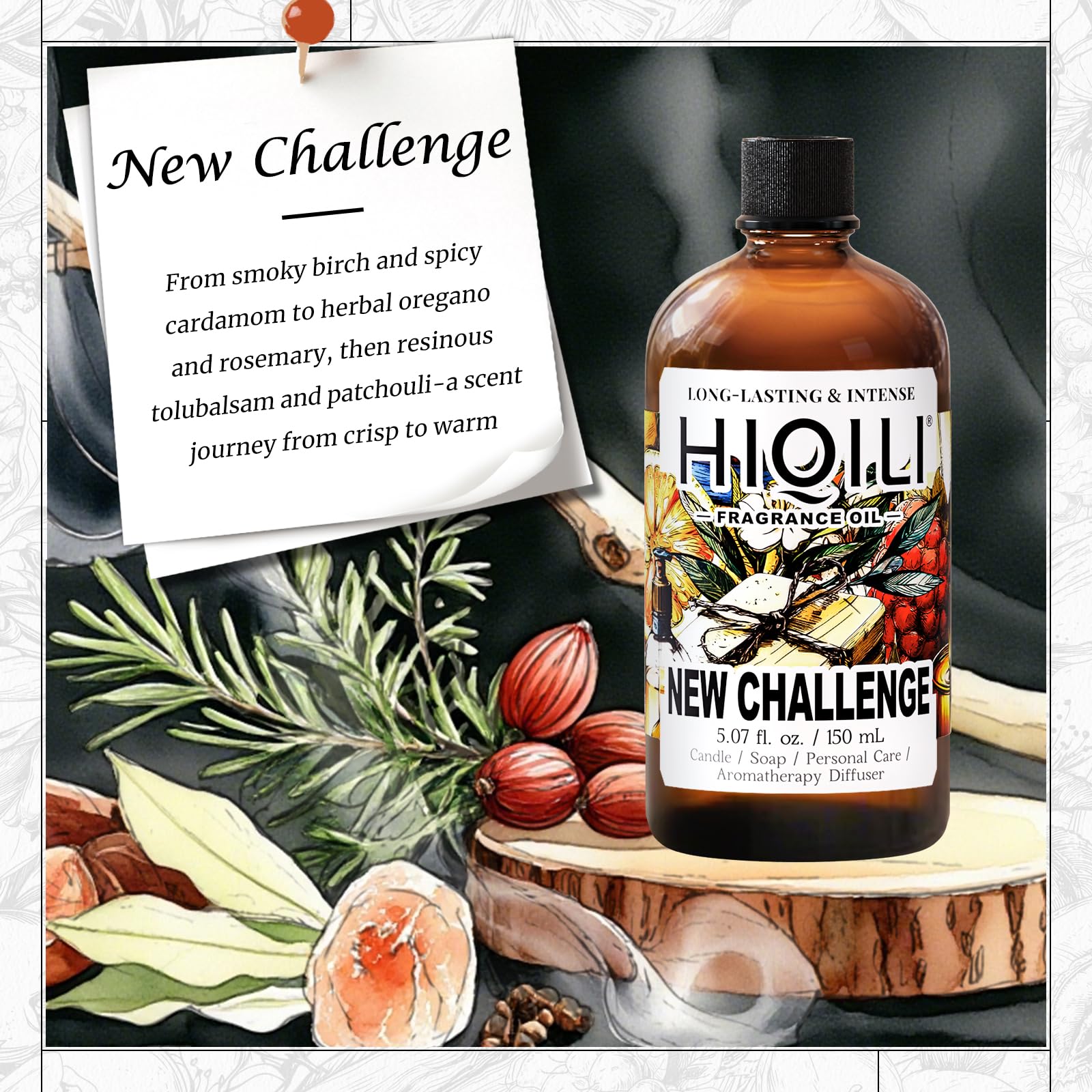 HIQILI New Challenge Fragrance Oil diffuser setup, ideal for a fresh spicy-aromatic ambience.