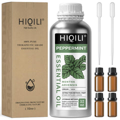 HIQILI Peppermint Essential Oil bottle showing pure mint aroma for air freshening and DIY projects