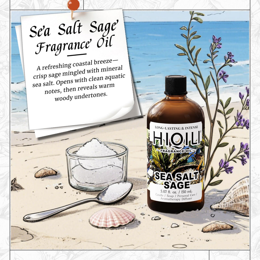 HIQILI Sea Salt Sage candle-diy setup highlights fragrance compatibility with wax blends