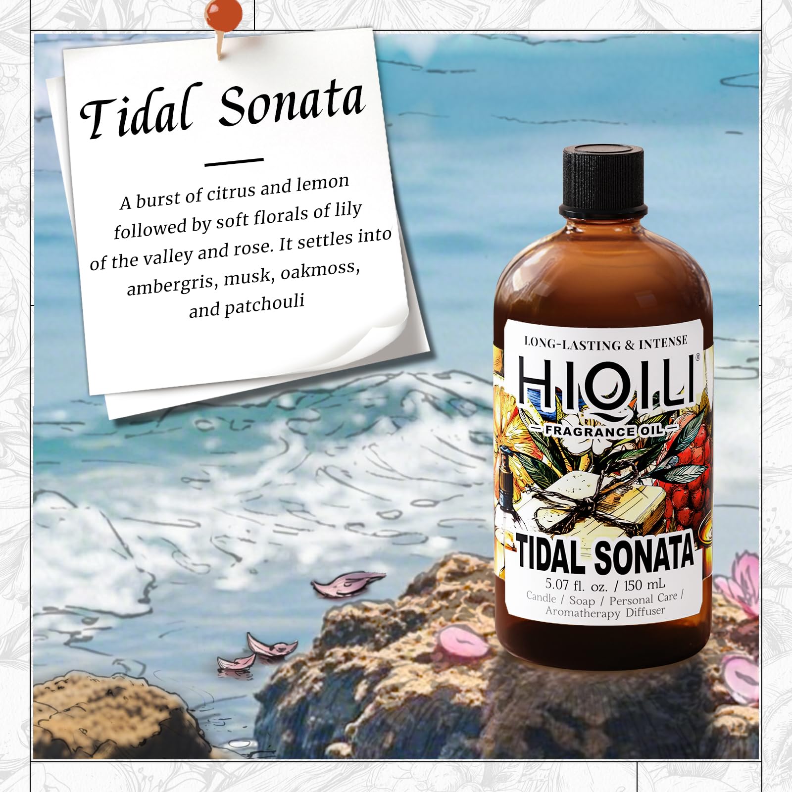 HIQILI Tidal Sonata candle-making scene highlighting citrus and ocean notes for ambience.