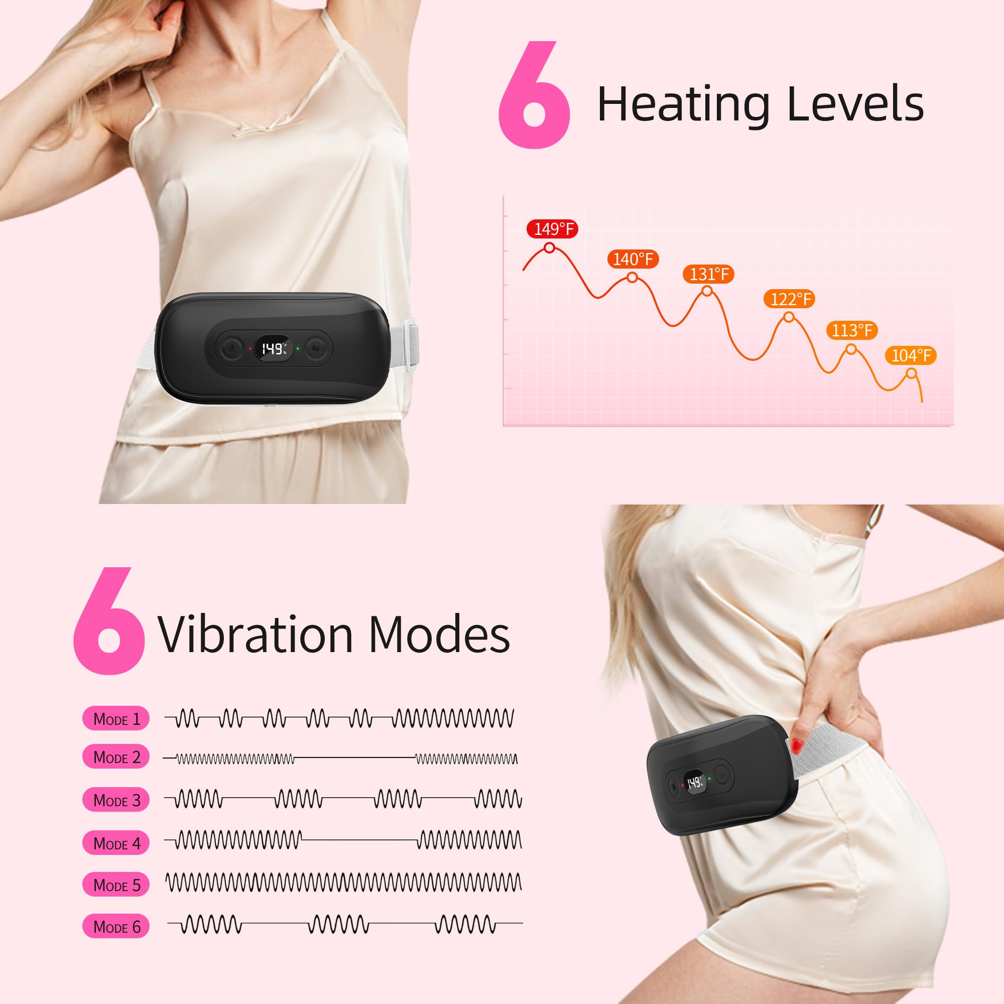 Hirane heating pad heat levels display with adjustable warmth for comfort