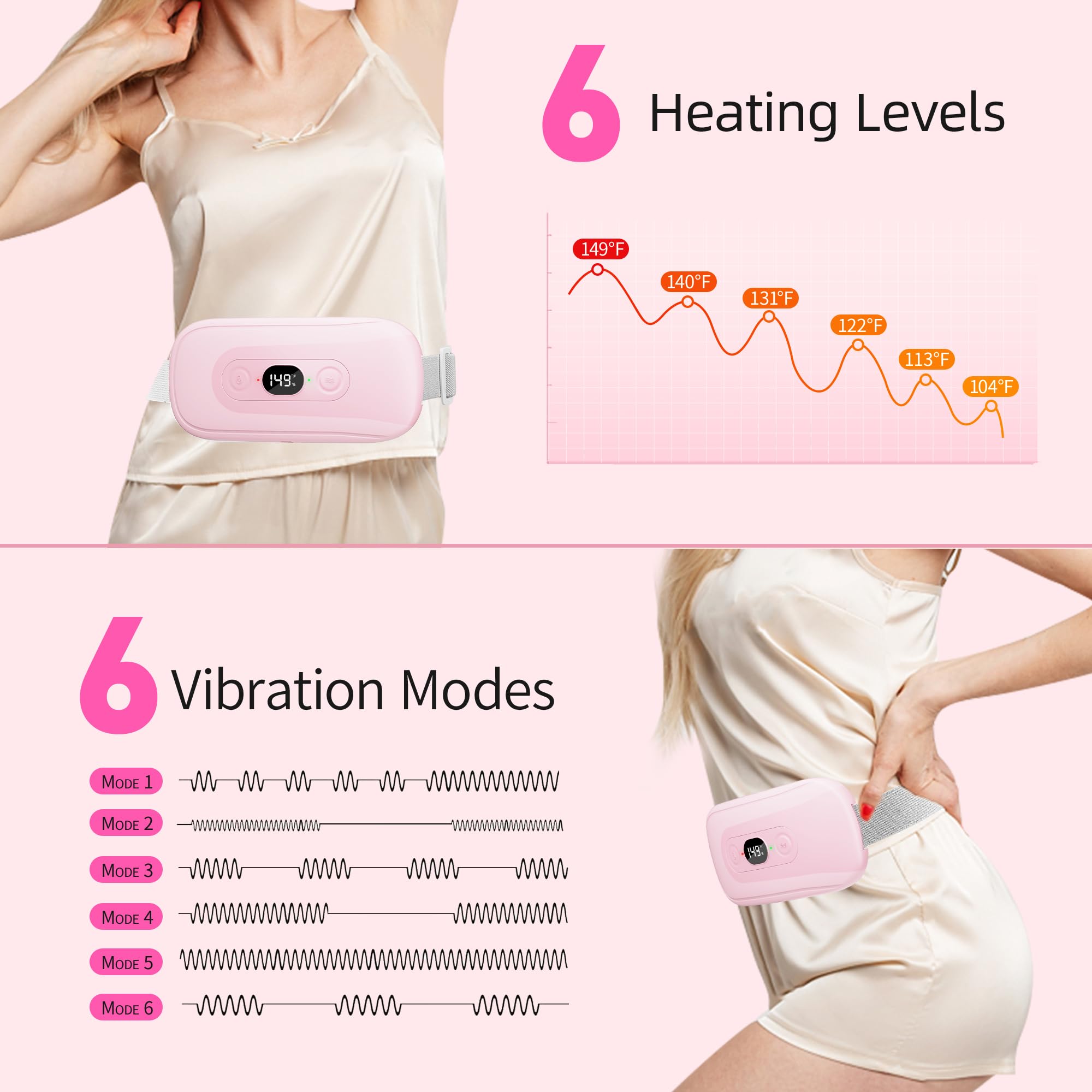 Hirane heating pad with LED display showing heat level for easy customization.
