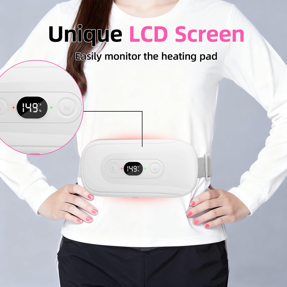 Hirane portable heating pad LCD display shows temperature, battery and mode