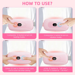 Hirane cordless heating pad charging via USB for on-the-go use.