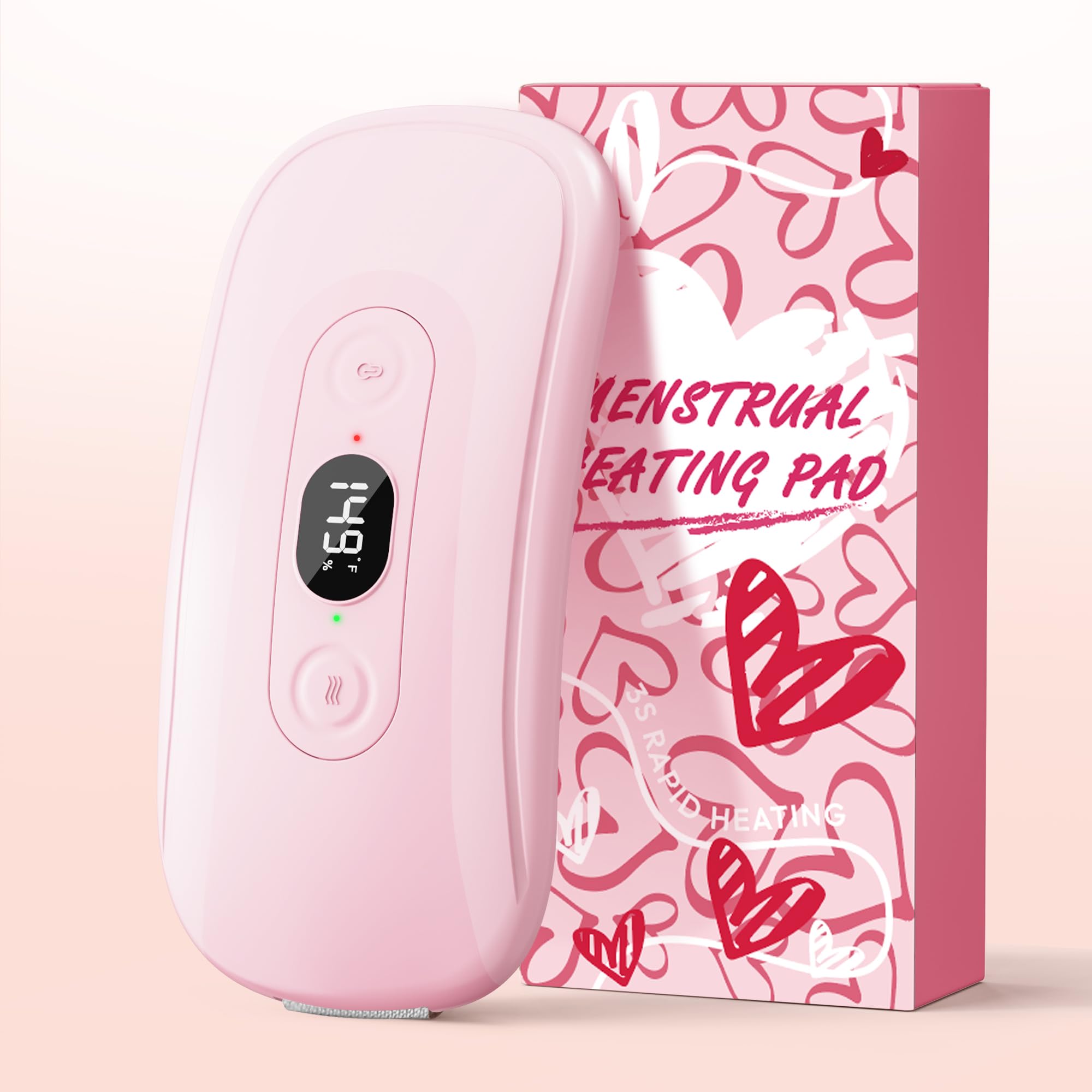 Hirane portable heating pad wrapped around the waist with a secure belt for hands-free warmth.