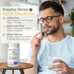 Histamine Shield Plus bottle with stinging nettle, seasonal comfort potential.
