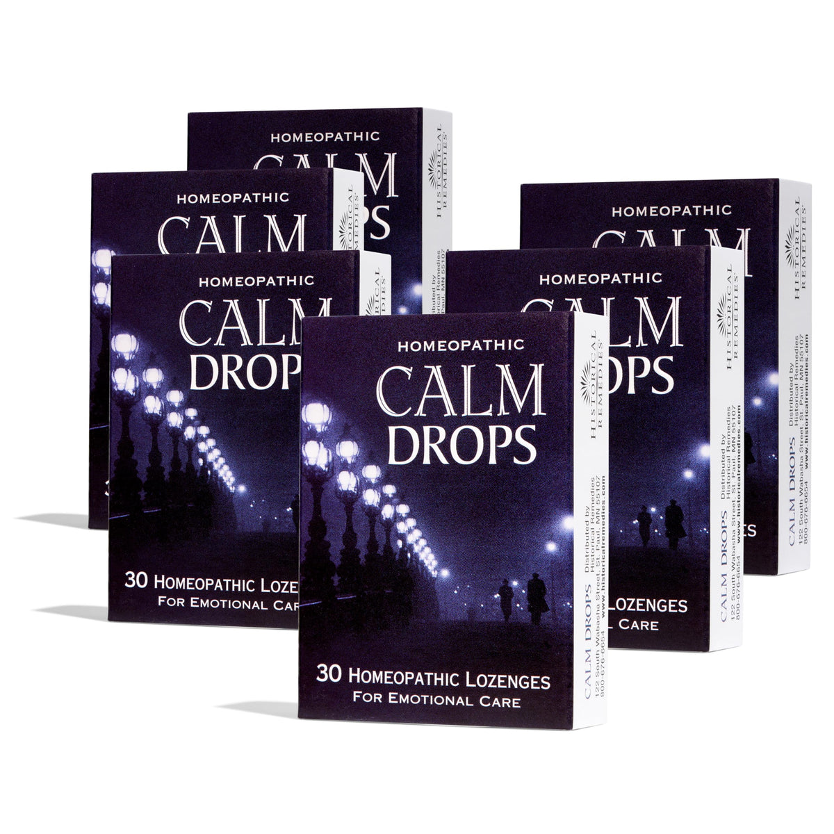 Historical Remedies Calm Drops bottle with vanilla lozenges for gentle emotional calm.