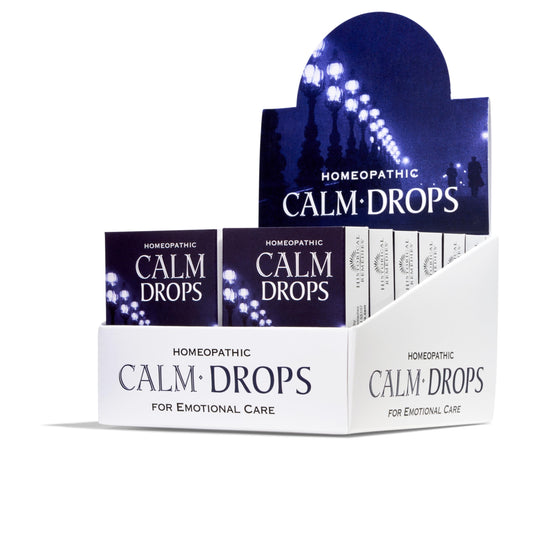 Historical Remedies Calm Drops packaging in eco-friendly slipcase for on-the-go use.