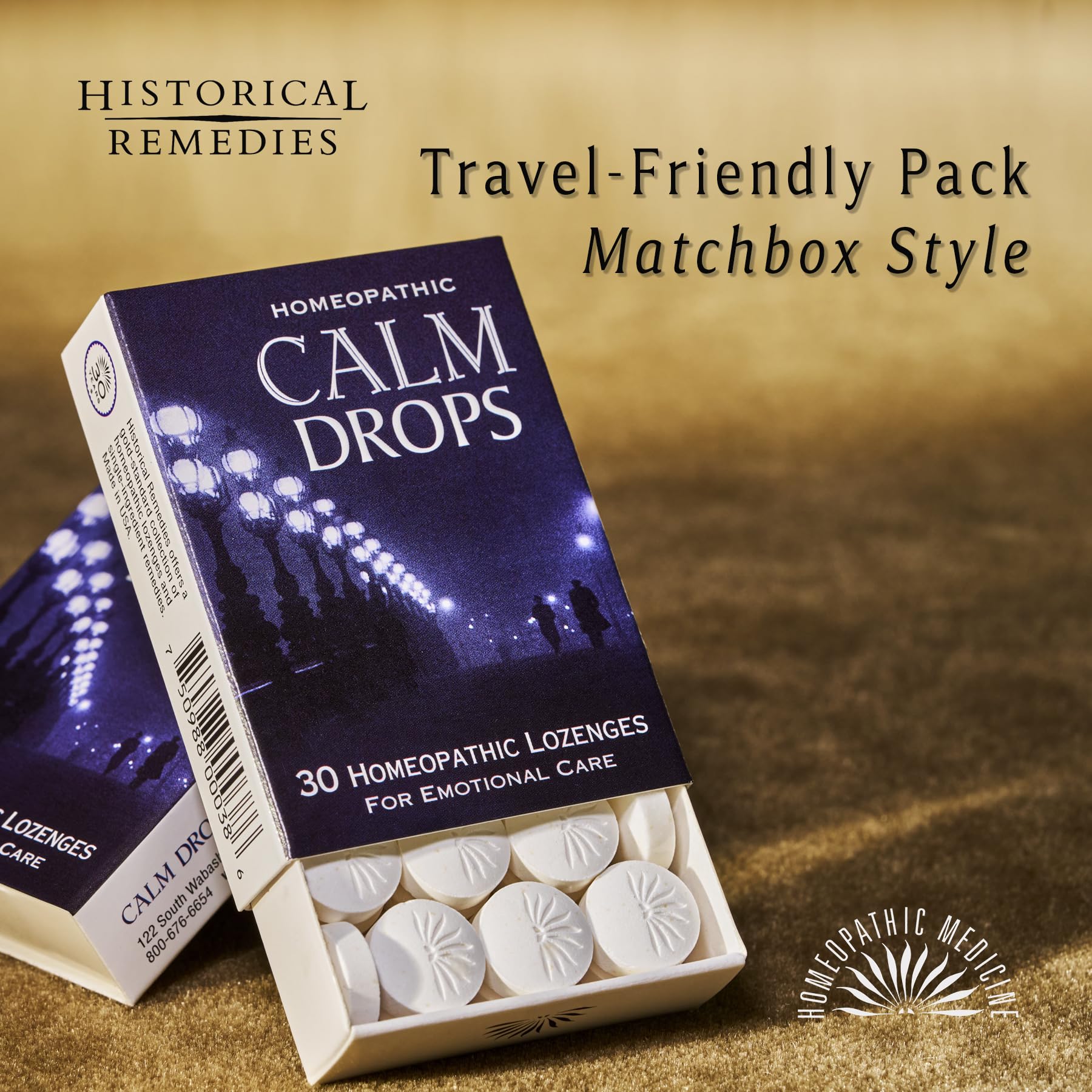 Historical Remedies Calm Drops travel case in bag for travel relaxation.