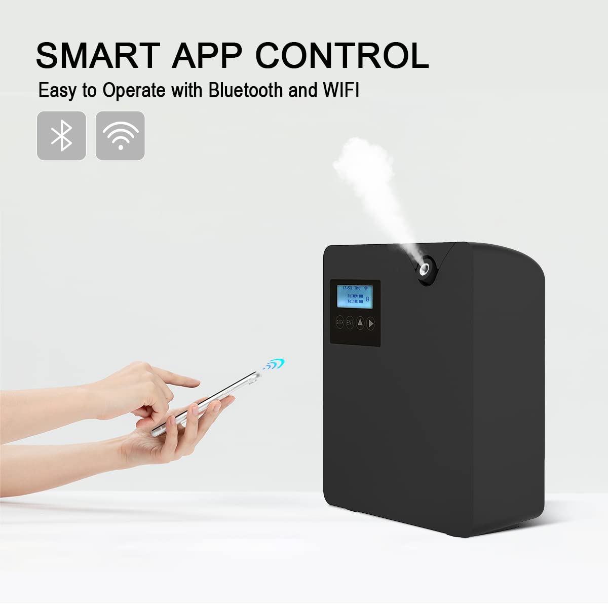 Hitish app setup screen demonstrates Bluetooth WiFi connectivity for smart diffusion