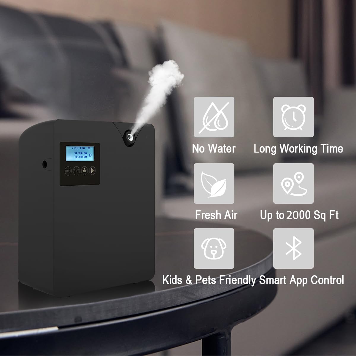 Hitish control panel showing easy scheduling and scent level controls