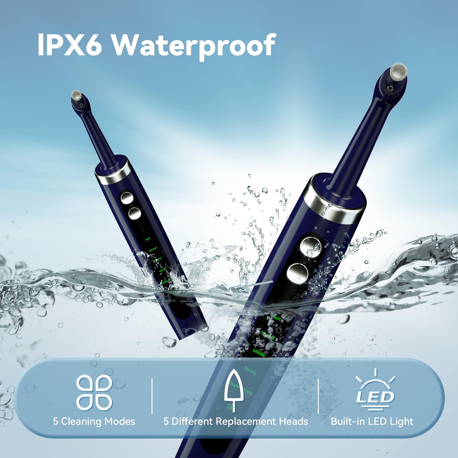 Hitoth five brush heads target deep cleaning and sensitive teeth.