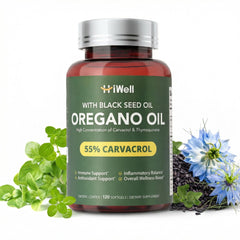 HiWell oil of oregano with black seed oil softgels bottle for daily immune support.