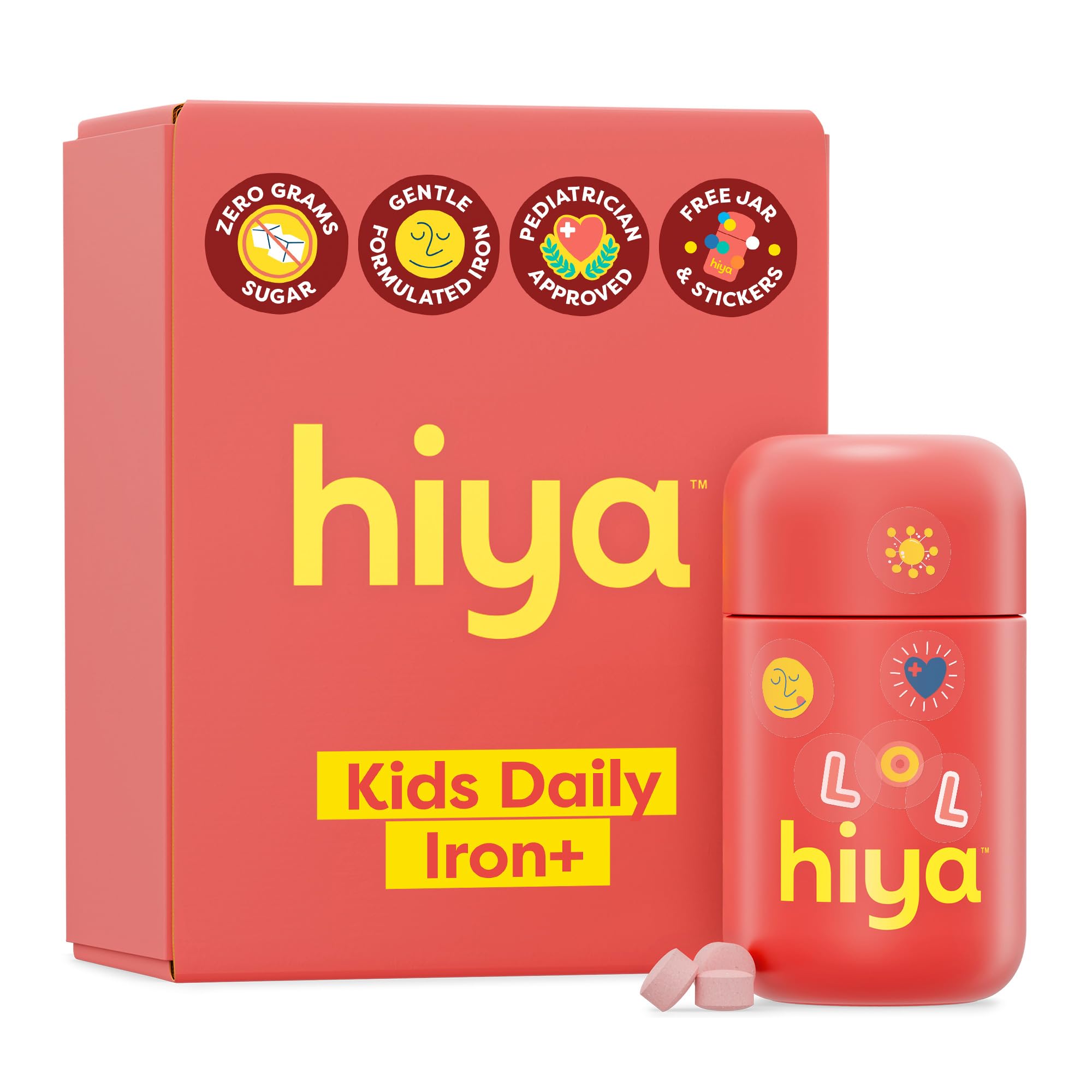 HIYA Iron+ kids bottle with strawberry chew for easy absorption