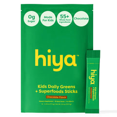 HIYA Kids Greens Powder Sticks vanilla bottle for convenient daily nutrition for growing kids