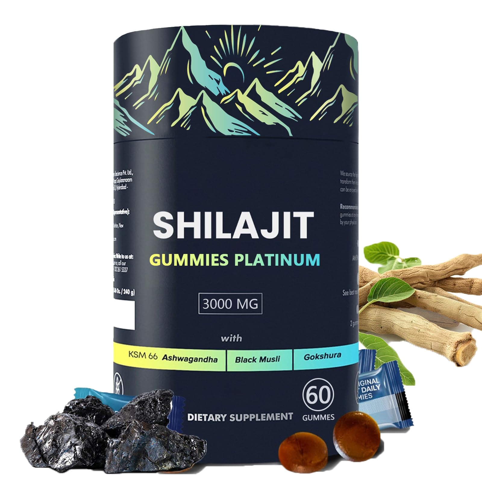 Hlonns Platinum Shilajit Gummy bottle for daily wellness support.