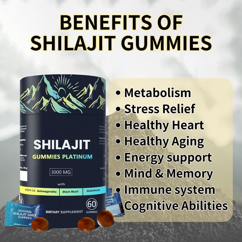 Hlonns Platinum Shilajit Gummy box with 60-count packaging.