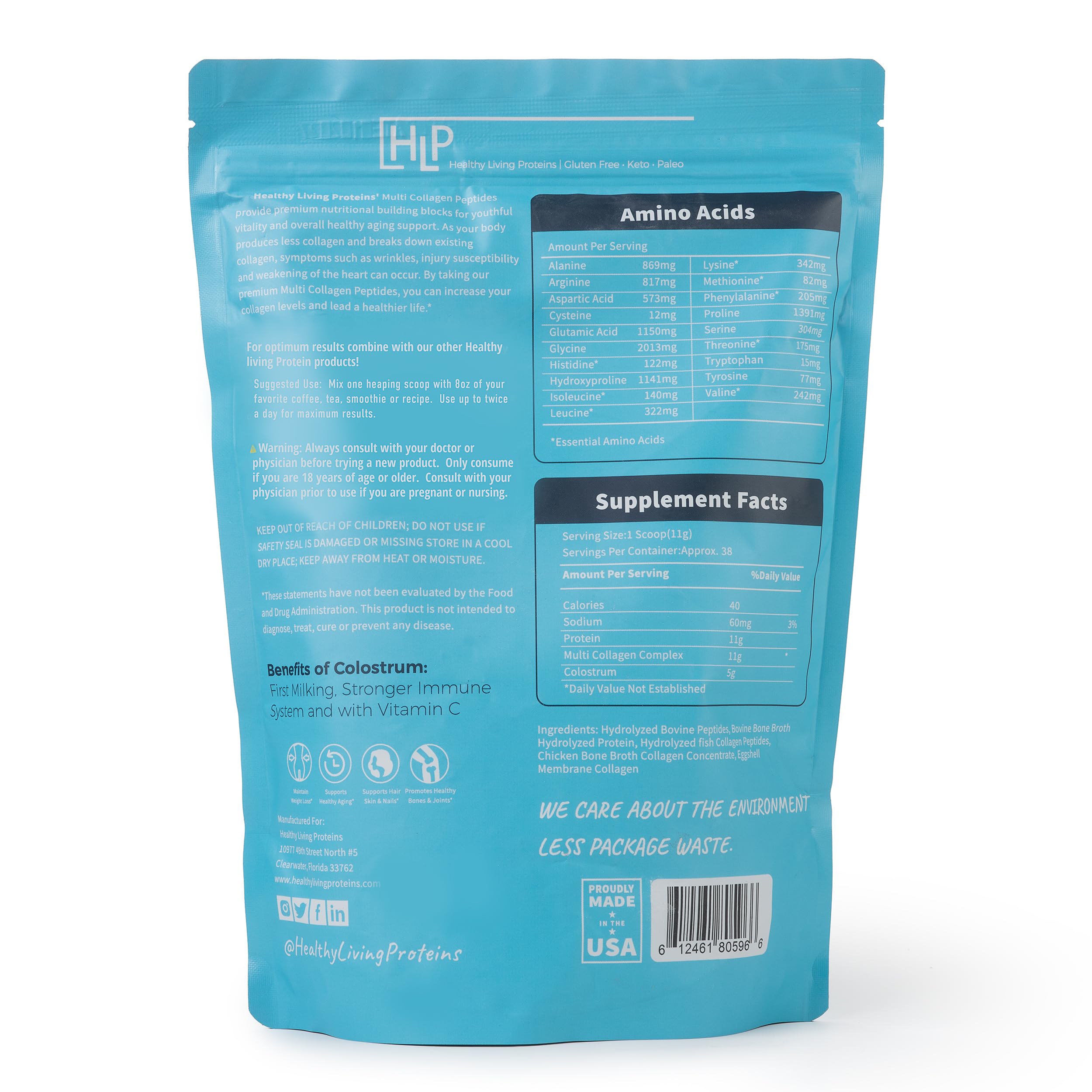 HLP Collagen powder scoop ready for unflavored blending into beverages.