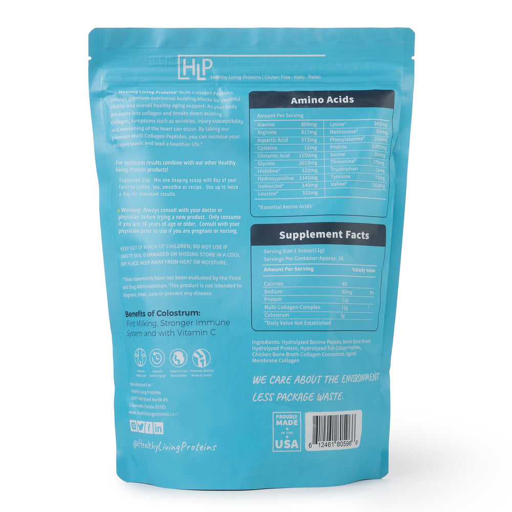 HLP Collagen powder scoop ready for unflavored blending into beverages.