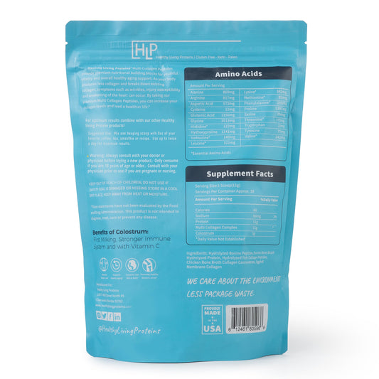 HLP Collagen powder scoop ready for unflavored blending into beverages.