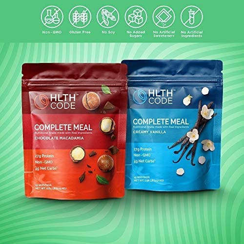 HLTH CODE Complete Meal Replacement Shake keto-friendly blend supporting low-carb plans.