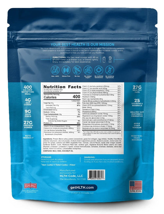 HLTH CODE Complete Meal Replacement Shake scoop ready to measure a protein-packed, satisfying snack.