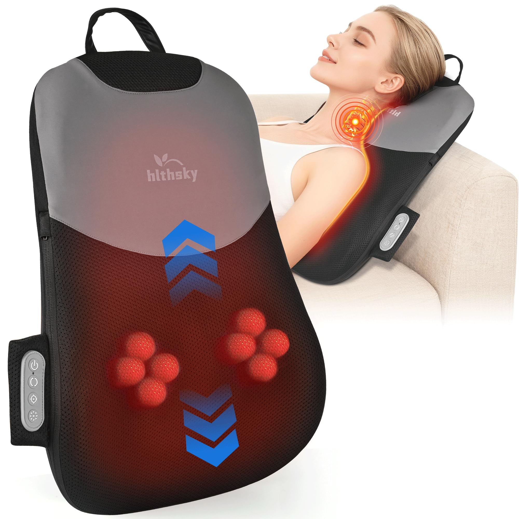 hlthsky back massager front view for full-back comfort and coverage