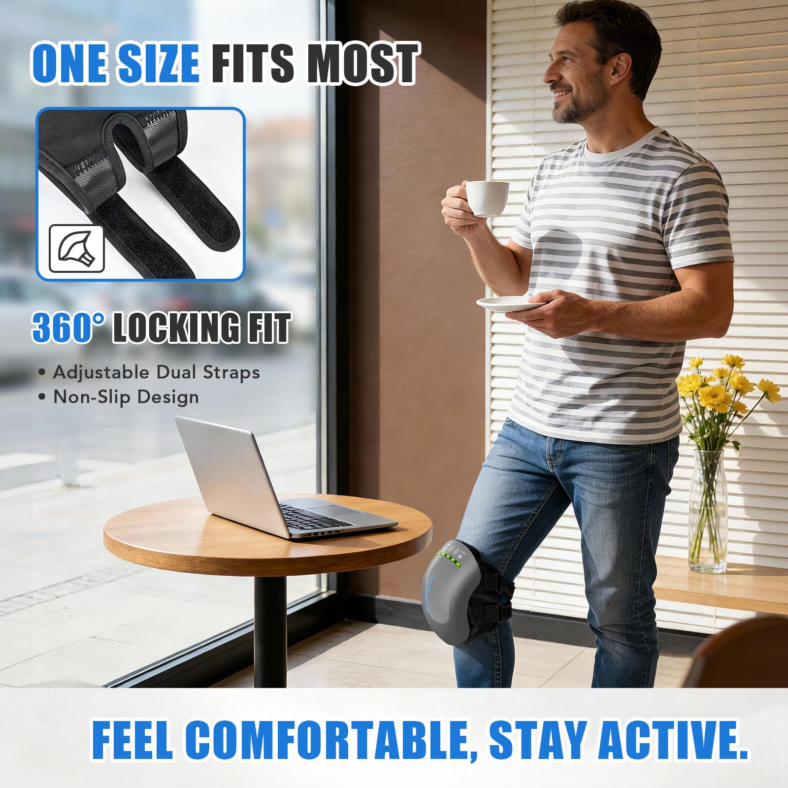 HLTHZONE Cordless Portable Knee Massager for use anywhere without cords