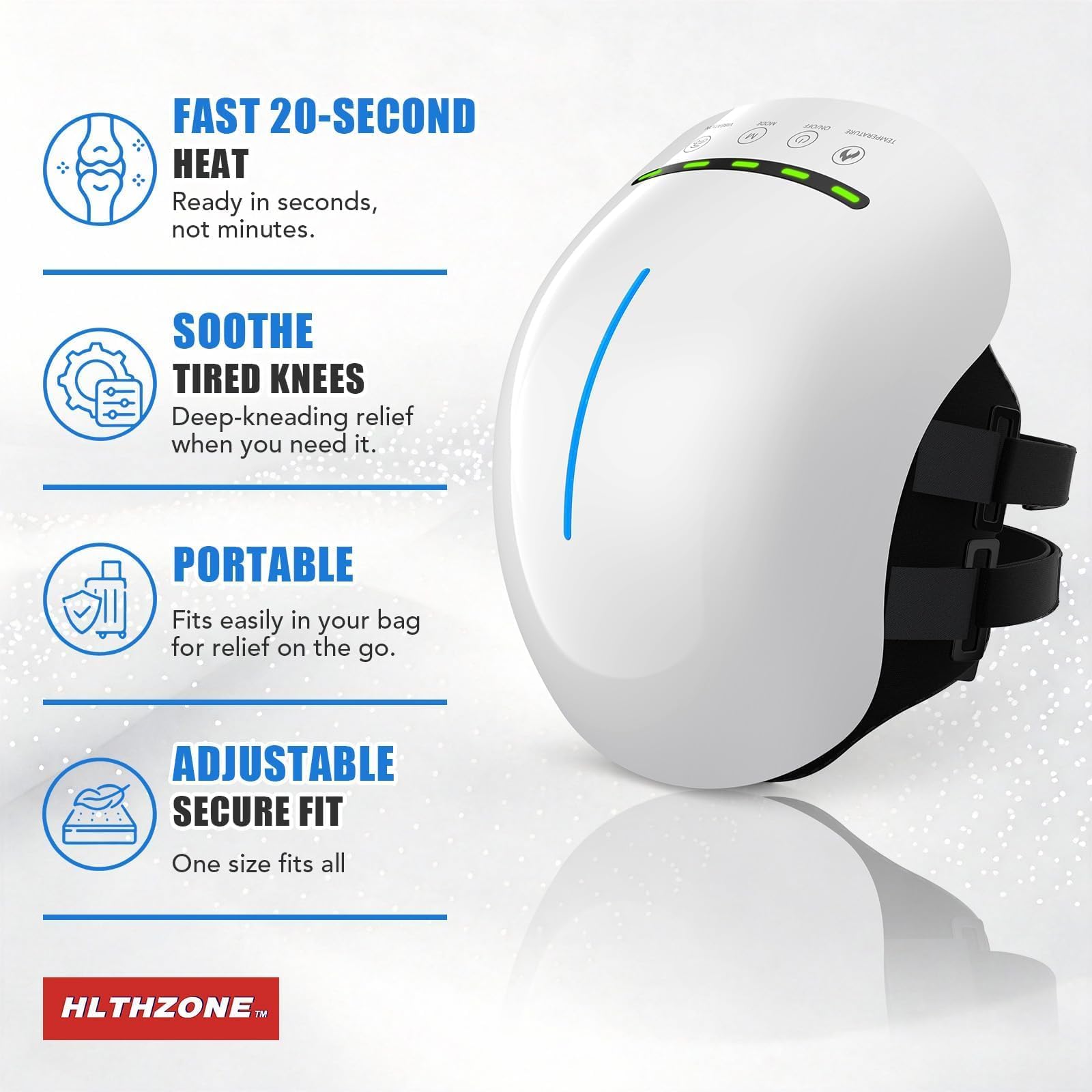 HLTHZONE 2000mAh battery powers cordless sessions up to 150 minutes.