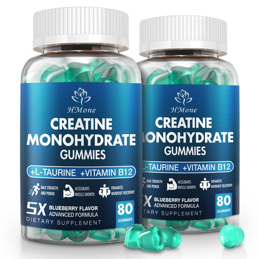 HMone Creatine Monohydrate Gummies bottle with blueberry flavor for energy support.